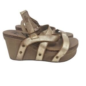 OTBT Sail Leather Strappy Wedge Sandal Gold Womens 10 M Boho Beachy Bohemian